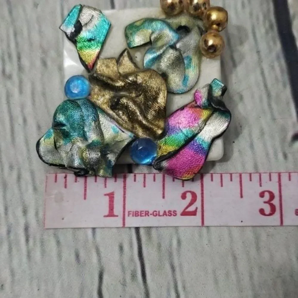 Vintage 80s 90s Eclectic Metallic Neon Abstract Brooch